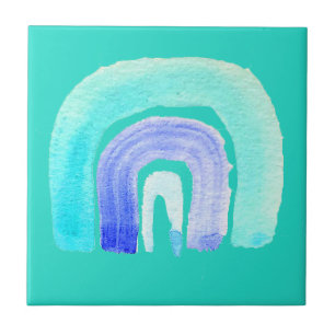 Blue Rainbow love watercolor Ceramic Tile