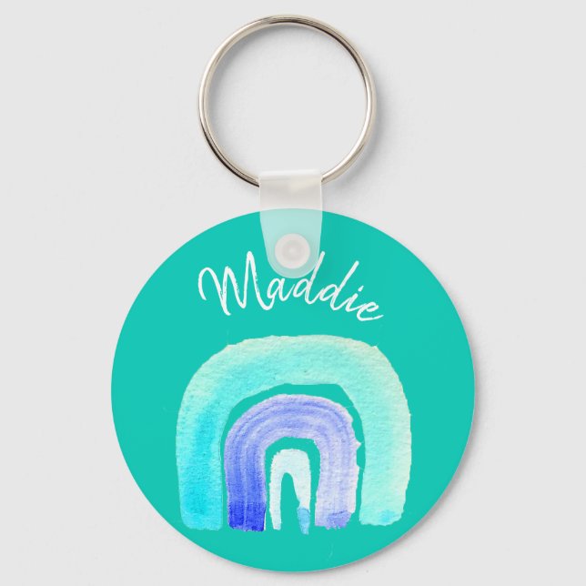 Blue Rainbow love watercolor Keychain (Front)