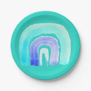 Blue Rainbow love watercolor Paper Plates