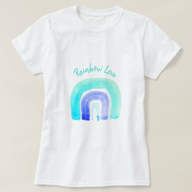 Blue Rainbow love watercolor T-Shirt (Design Front)