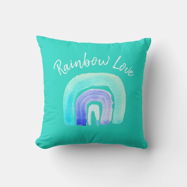 Blue Rainbow love watercolor Throw Pillow (Front)