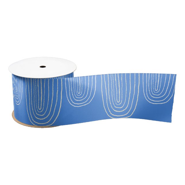 Blue Rainbow Mid Century Hanukkah Satin Ribbon (Spool)