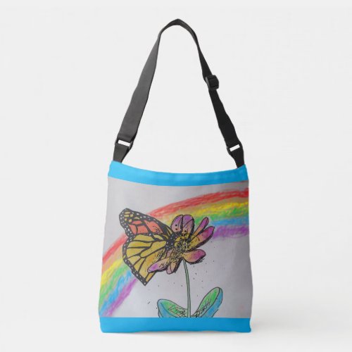 Blue Rainbow Monarch Butterfly Crossbody Bag