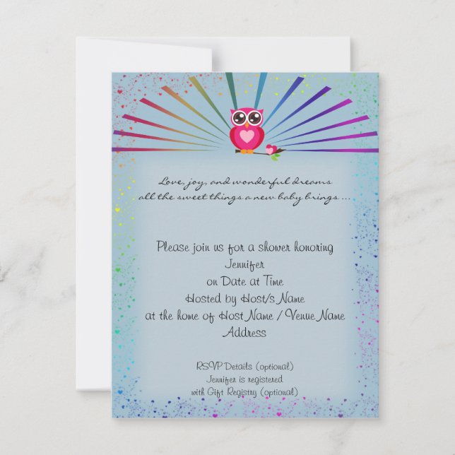 Blue Rainbow Owl Baby Shower Invitation (Front)