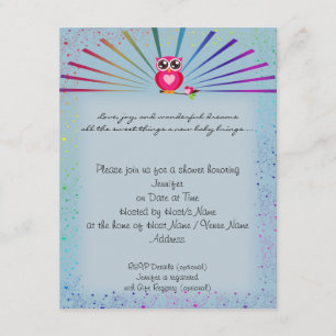 Blue Rainbow Owl Baby Shower Invitation