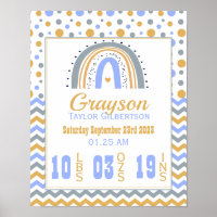 Blue Rainbow Personalized Newborn Birth Stats Poster