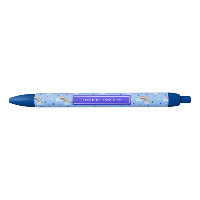 Blue Rainbow Rain Clouds Personalized Name Pen (Front)