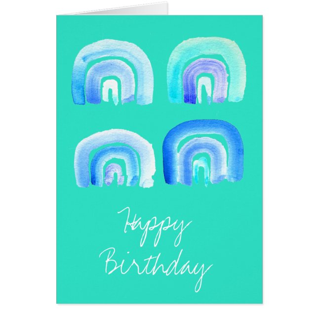 Blue rainbow retro turquoise cards (Front)