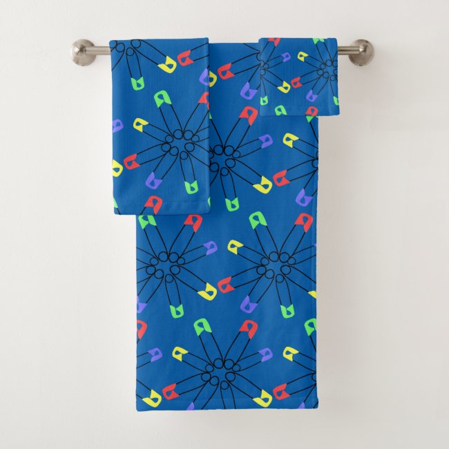 Blue Rainbow Safety Pin Bath Towels
