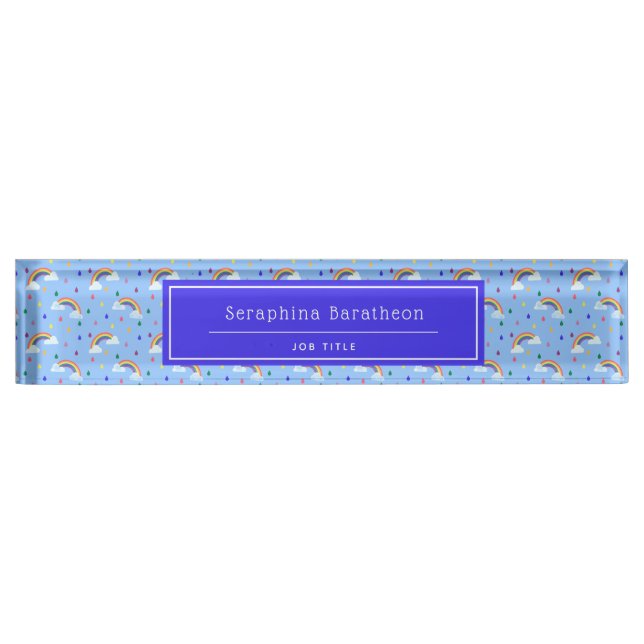 Blue Rainbow Sky Personalized Desk Name Plate (Front)