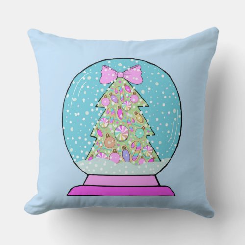 Blue Rainbow Snow Globe Christmas Pillow 