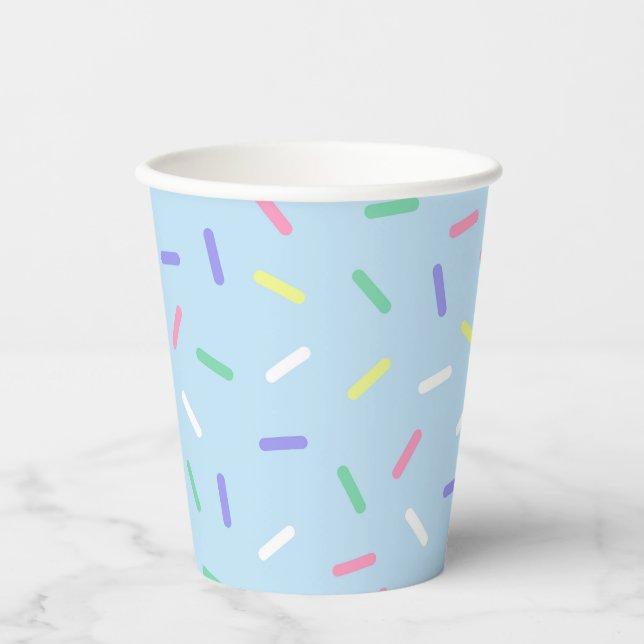 Blue rainbow sprinkles confetti fun colorful  paper cups (Front)
