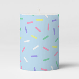 Blue rainbow sprinkles confetti fun colorful pillar candle
