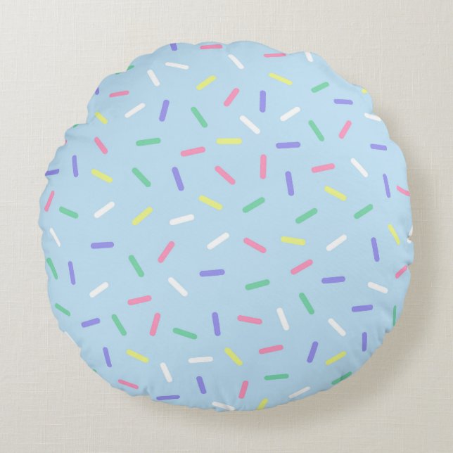 Blue rainbow sprinkles confetti fun colorful  round pillow (Front)