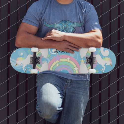 Blue Rainbow Unicorn Skateboard