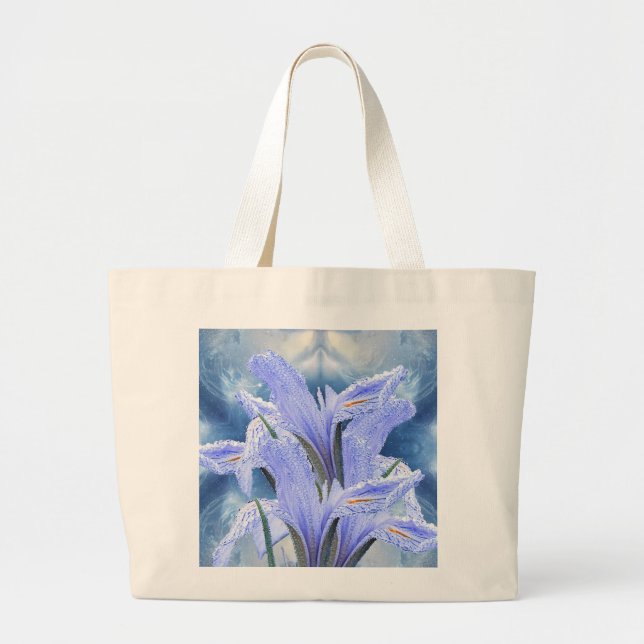 Blue raindrop Iris Large Tote Bag (Front)