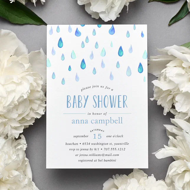 Blue Raindrops | Baby Shower Invitation | Zazzle