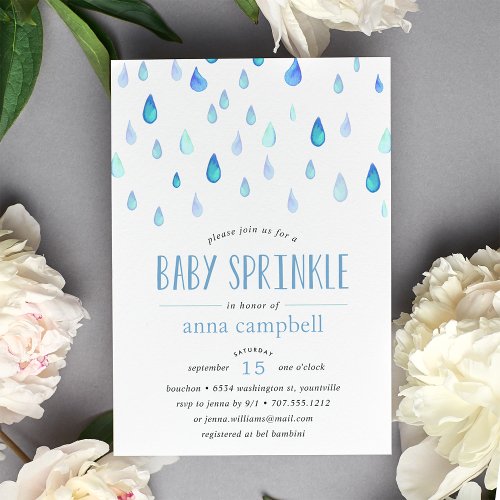 Blue Raindrops  Baby Sprinkle Invitation