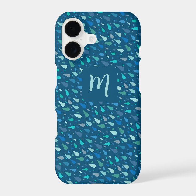 Blue raindrops monogram iphone case (Back)