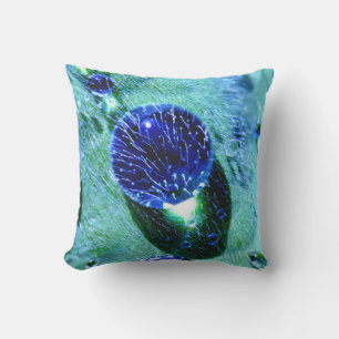 Blue Raindrops Water Pearl Macro Photo for Outside Throw Pillow