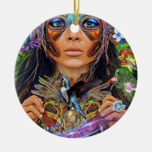 Blue Rainforest Woman Ceramic Ornament