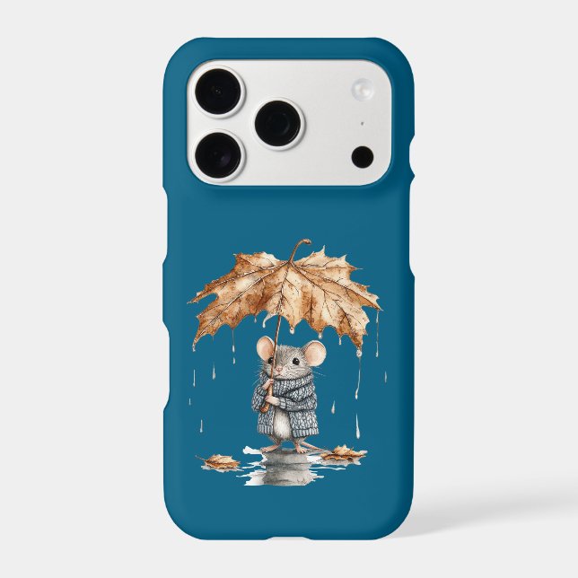Blue Rainy Day Mouse Leaf Umbrella iPhone Case (Back)