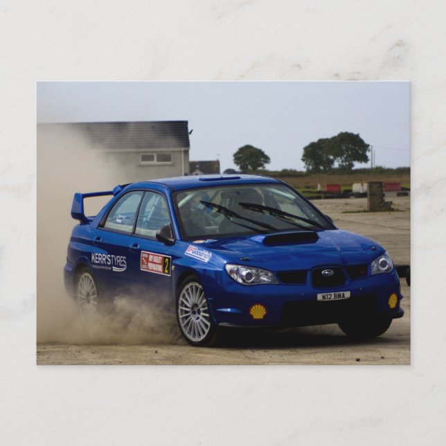 Blue rally car postcard (Front)