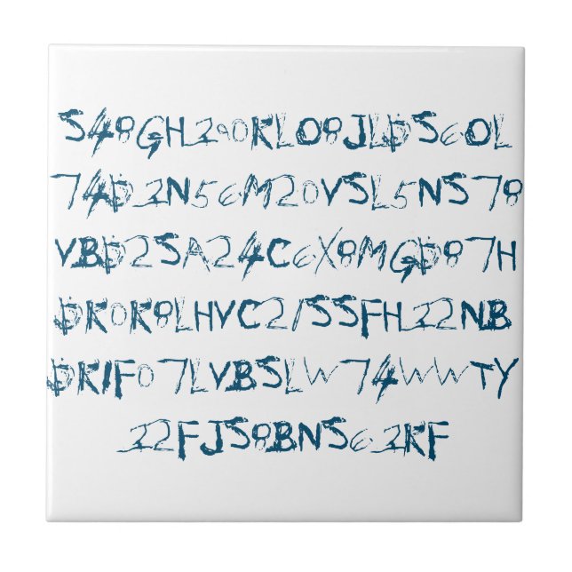 Blue Random Numbers Letters Funky Ceramic Tile (Front)