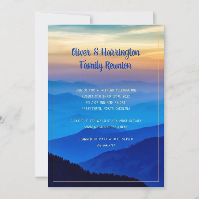 Blue Range Mountains Family Reunion  Invitation (Front)