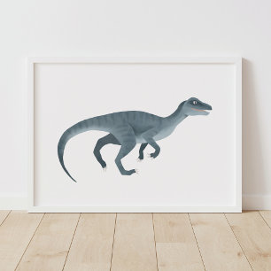Blue Raptor Dinosaur Kids Room Poster