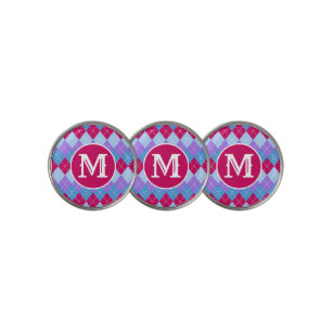 Blue Raspberry Lavender Magenta Argyle Personalize Golf Ball Marker