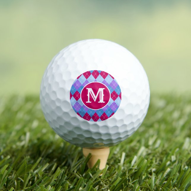 Blue Raspberry Lavender Magenta Argyle Personalize Golf Balls (Insitu Tee)