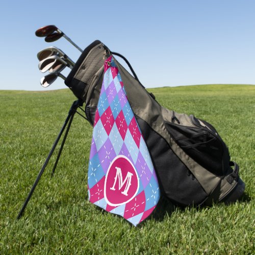 Blue Raspberry Lavender Magenta Argyle Personalize Golf Towel