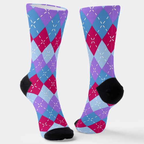 Blue Raspberry Lavender Magenta Argyle Personalize Socks
