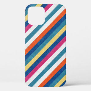 Blue Raspberry Orange Yellow White Stripes Pattern iPhone 12 Case