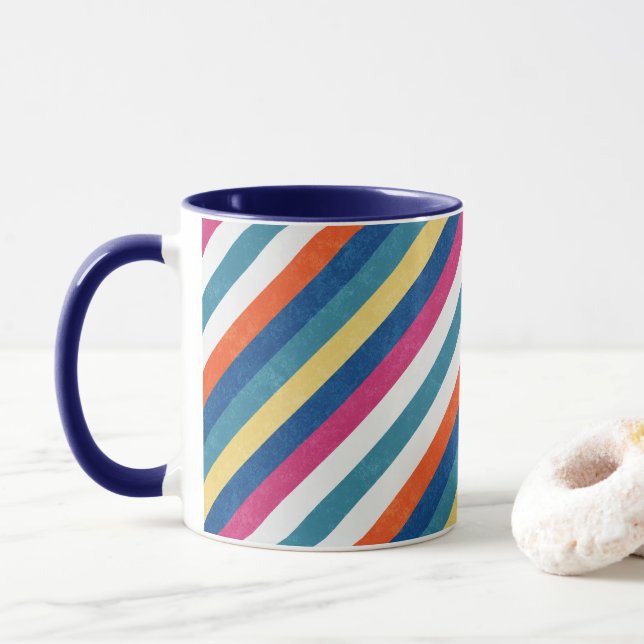 Blue Raspberry Orange Yellow White Stripes Pattern Mug (With Donut)