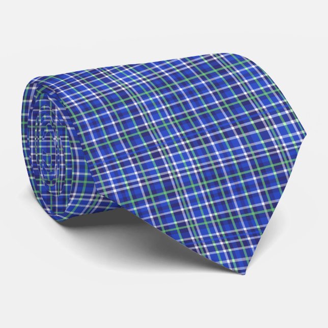 Blue Raspberry Plaid with White and Mint Green Neck Tie (Rolled)