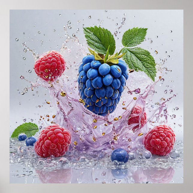 Blue Raspberry Splash Food Kitchen Wall Decor (Front)