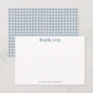 Blue Rattan Cane Weave Personalized Names Shower Thank You Card