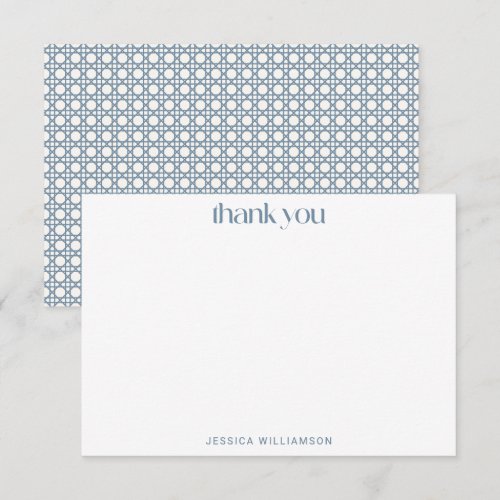 Blue Rattan Cane Weave Personalized Names Shower Thank You Card