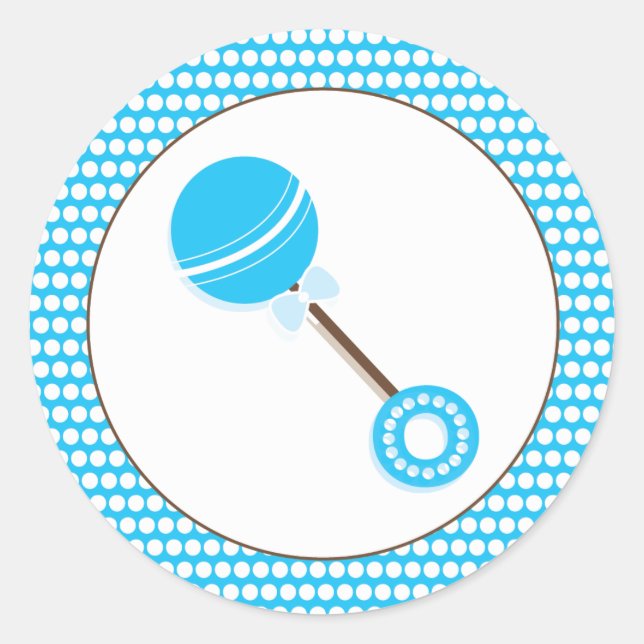 Blue Rattle | Baby Shower Favor Sticker (Front)