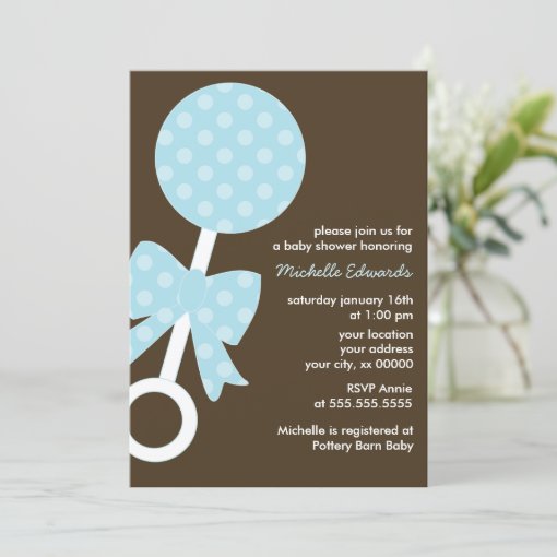 Blue Rattle Boy Baby Shower Invitation | Zazzle