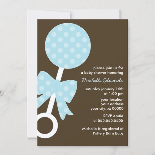 Blue Polka Dots Rattle Baby Shower Invitation