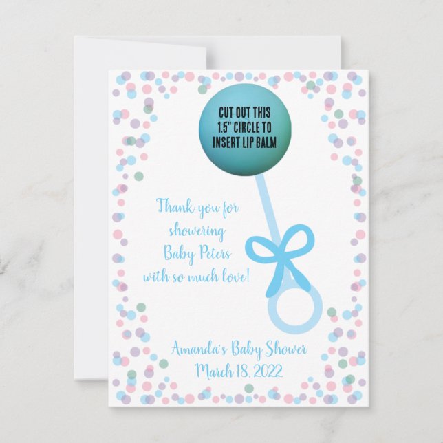 Blue Rattle EOS Lip Balm Baby Shower Favor Invitation (Front)