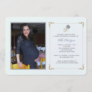 Blue Rattle Photo Baby Shower Invitation