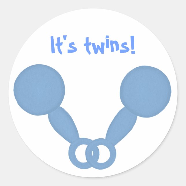 Blue rattles, baby boy announce shower stickers (Front)