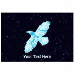 Blue Raven Cutout<br><div class="desc">A simple, glowing, blue-and-white line image of a Raven (Corvus corax) on a starry background image. Add your own text.</div>
