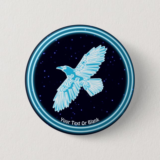 Blue Raven On Stars Button (Front)