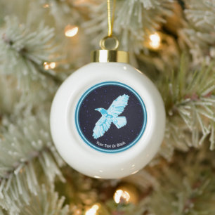 Blue Raven On Stars Ceramic Ball Christmas Ornament