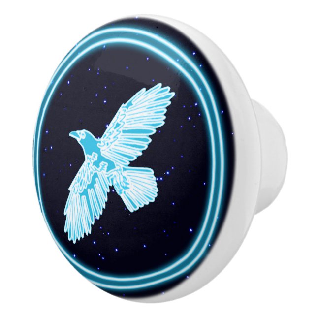 Blue Raven On Stars Ceramic Knob (Right)